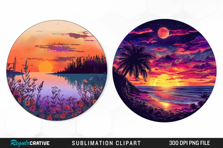 Watercolor Romantic Sunset Art Clipart