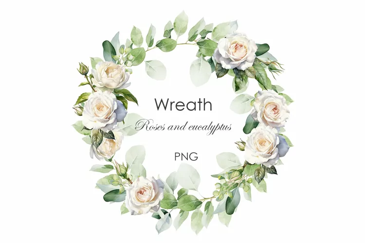 Watercolor rose and eucalyptus wreath