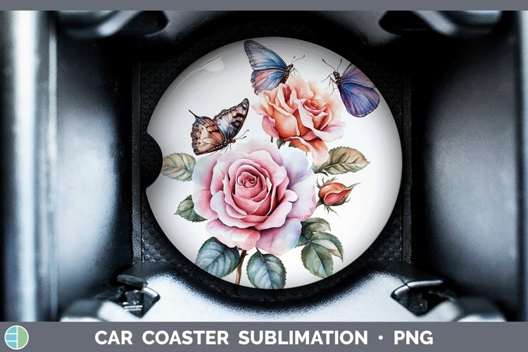 Watercolor Rose Car Coaster Sublimation Designs
