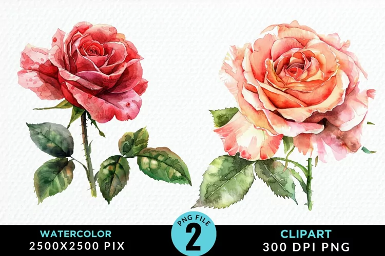 Watercolor Rose Sublimation PNG Clipart