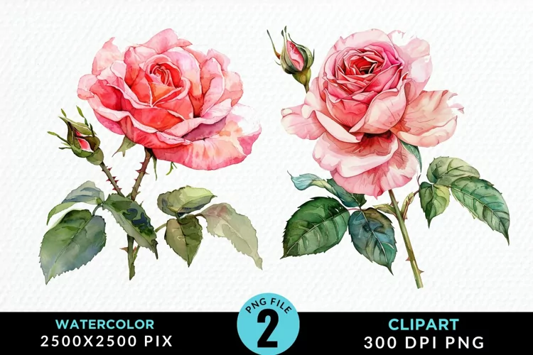 Watercolor Rose Sublimation PNG Clipart