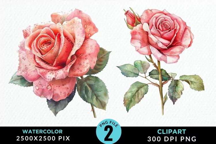 Watercolor Rose Sublimation PNG Clipart