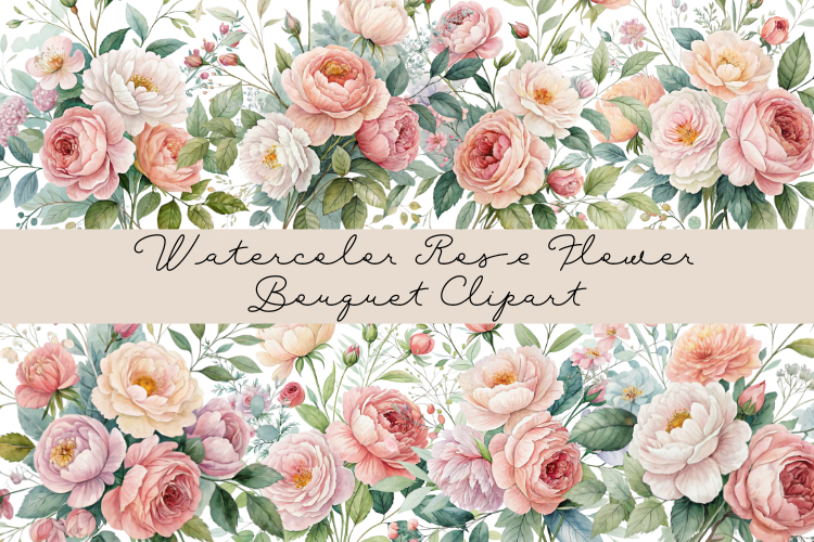 Romantic and Feminine Watercolor rose bouquet clipart set