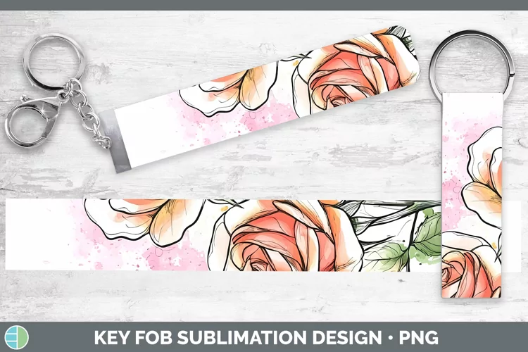 Watercolor Rose Key Fob Sublimation Wristlet Designs