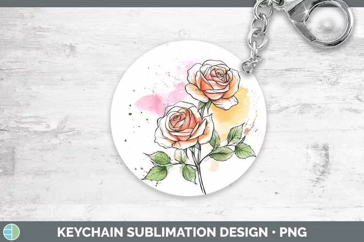 Watercolor Rose Keychain Sublimation Keyring Designs