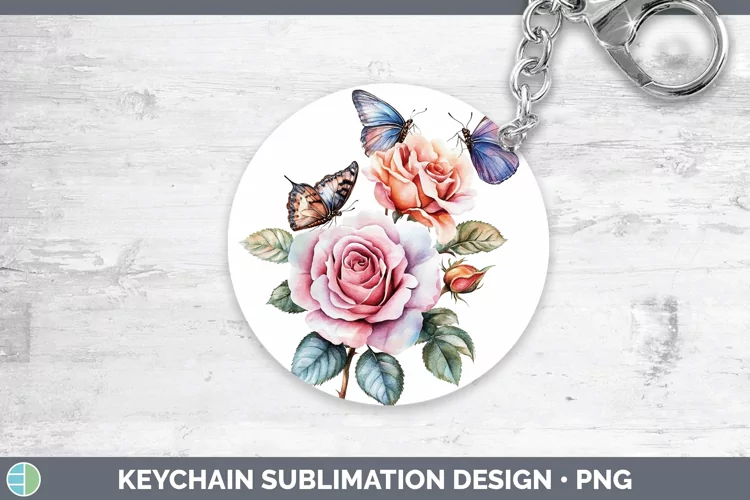 Watercolor Rose Keychain Sublimation Keyring Designs