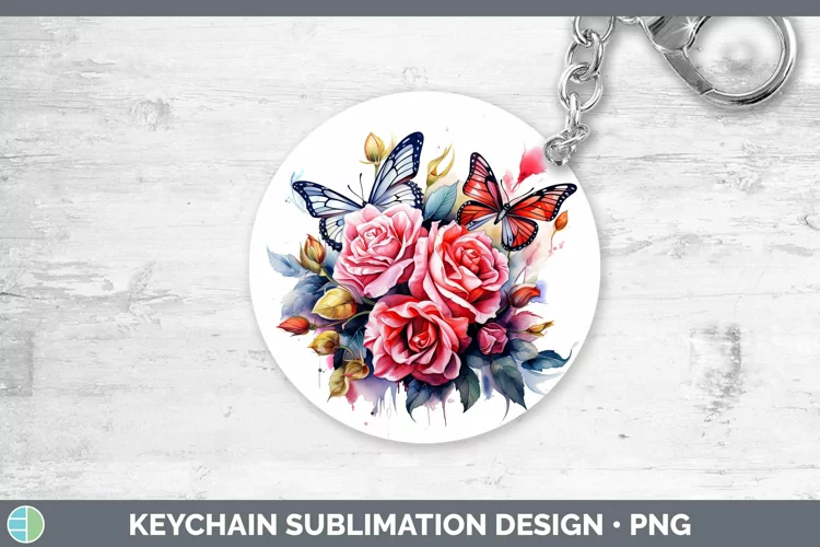 Watercolor Rose Keychain | Sublimation Keyring Design