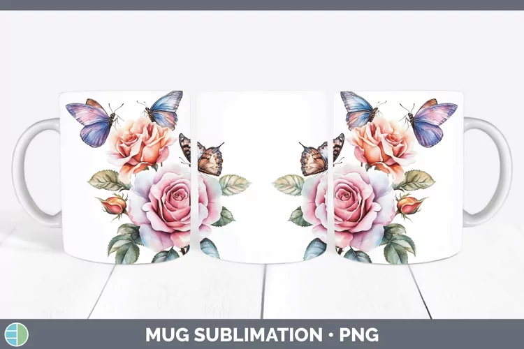 Watercolor Rose Mug Wrap Sublimation Coffee Cup Designs