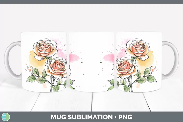 Watercolor Rose Mug Wrap Sublimation Coffee Cup Designs