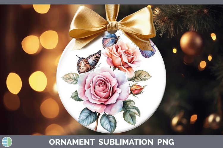 Watercolor Rose Ornament Sublimation Bauble Designs