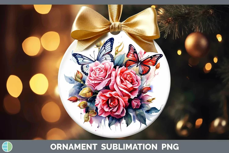 Watercolor Rose Ornament Sublimation Bauble Designs