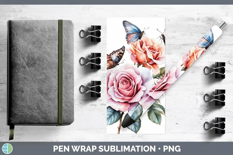 Watercolor Rose Pen Wrap Sublimation Pen Designs
