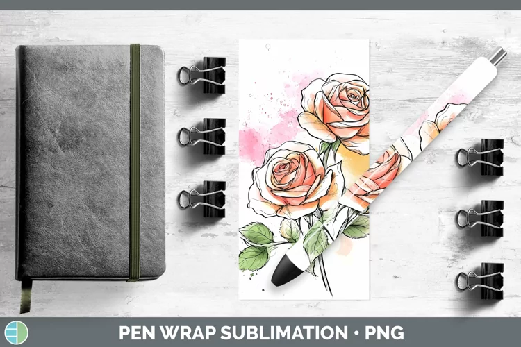 Watercolor Rose Pen Wrap Sublimation Pen Designs