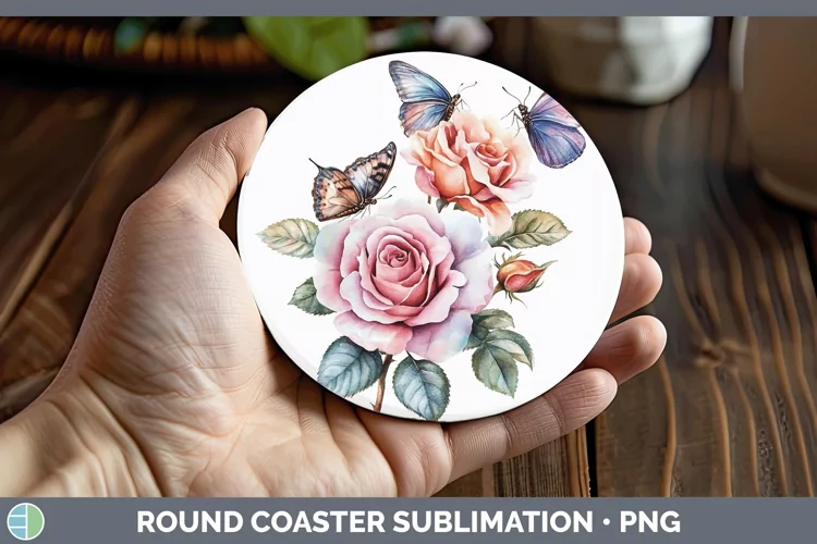 Watercolor Rose Round Coaster Sublimation Coaster Designs