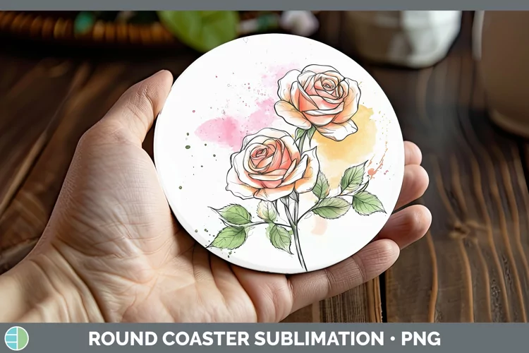 Watercolor Rose Round Coaster Sublimation Coaster Designs