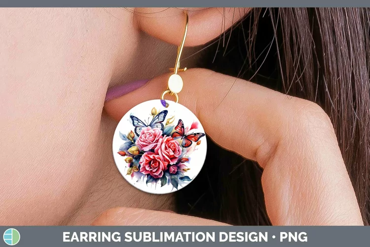 Watercolor Rose Round Earrings | Sublimation Earrings Design