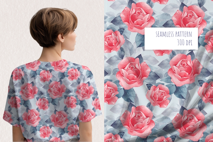 Watercolor Rose Seamless Pattern