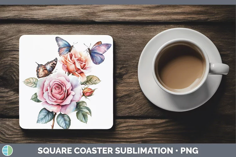 Watercolor Rose Square Coaster Sublimation Coaster Designs