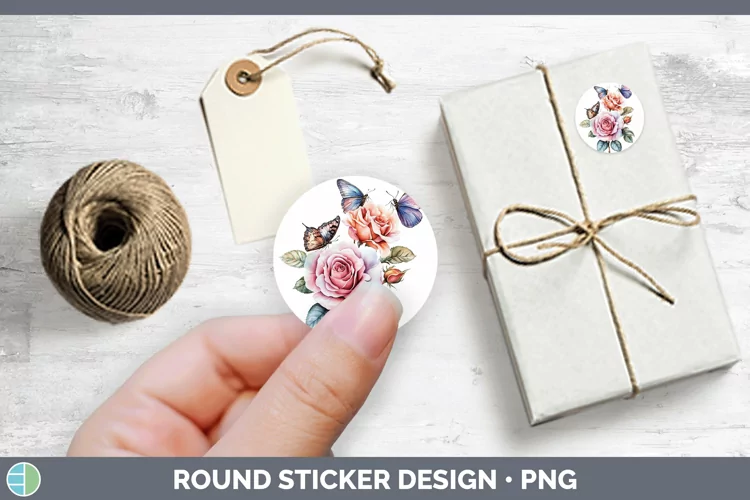 Watercolor Rose Stickers | Round Labels Designs