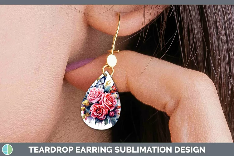 Watercolor Rose Teardrop Earrings Sublimation Earrings Desig