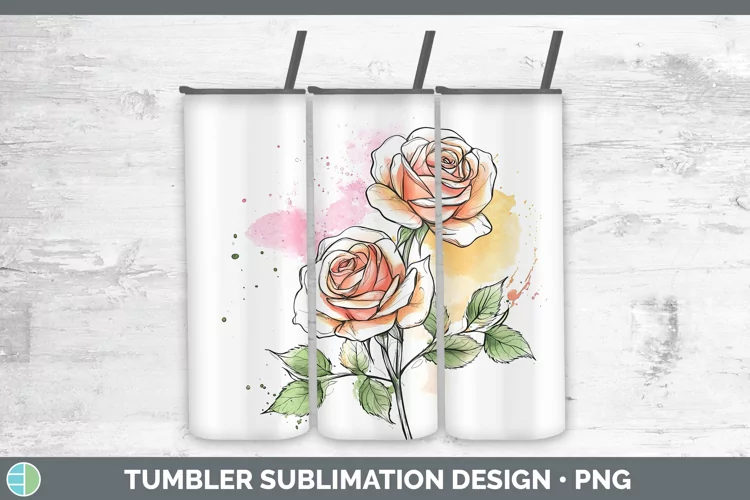 Watercolor Rose Tumbler Sublimation 20 oz Skinny Tumbler Des