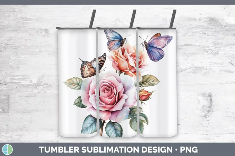 Watercolor Rose Tumbler Sublimation 20 oz Skinny Tumbler Des