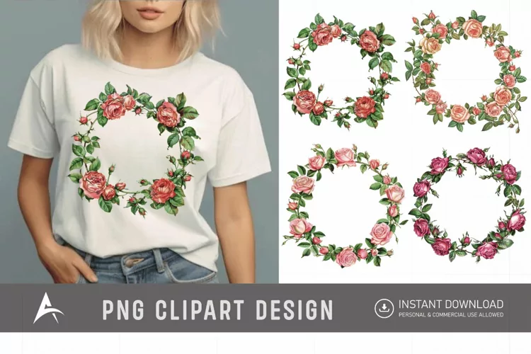 Watercolor Rose Wreath clipart