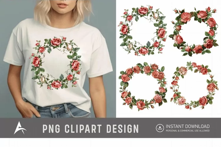 Watercolor Rose Wreath clipart
