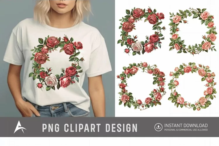 Watercolor Rose Wreath clipart