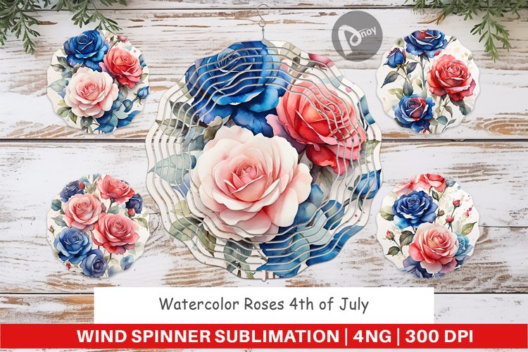 Wind Spinner Watercolor Roses Patriotic