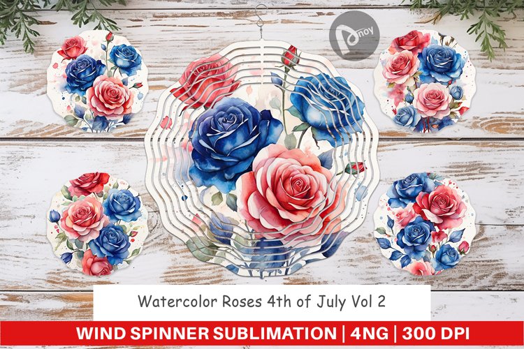 Wind Spinner Watercolor Roses Patriotic