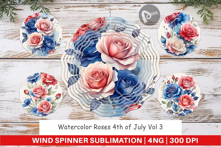 Wind Spinner Watercolor Roses Patriotic