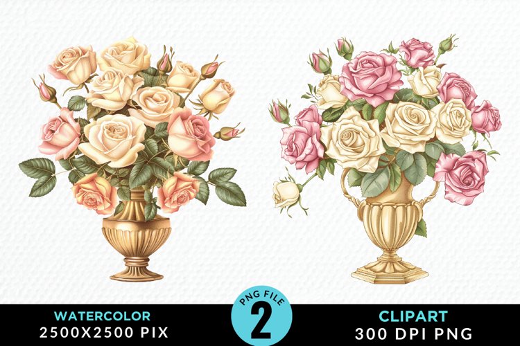 Watercolor Roses Illustration Clipart