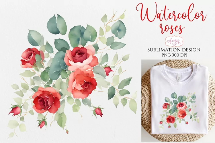 Watercolor roses arrangement sublimation PNG | Floral design