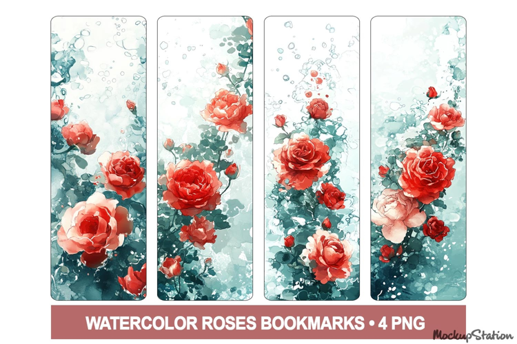 Watercolor Rose Bookmarks Printable PNG