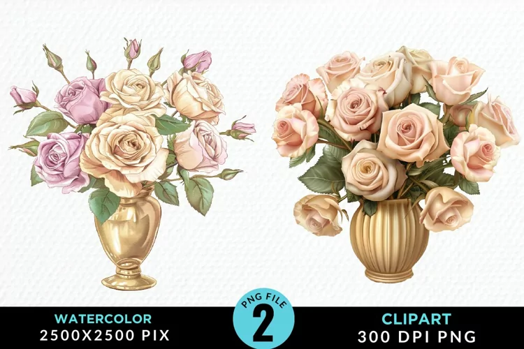 Watercolor Roses Illustration Clipart