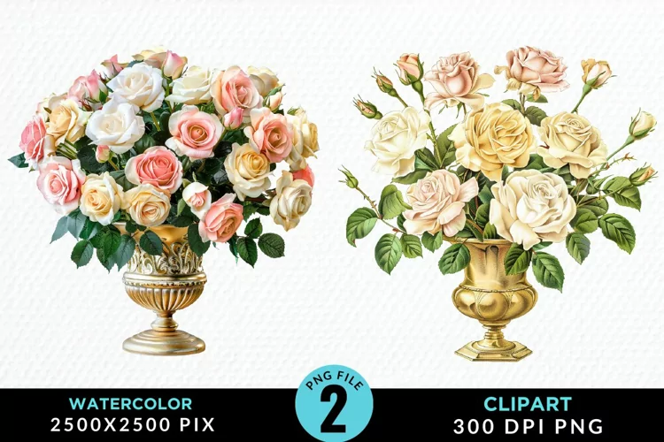 Watercolor Roses Illustration Clipart