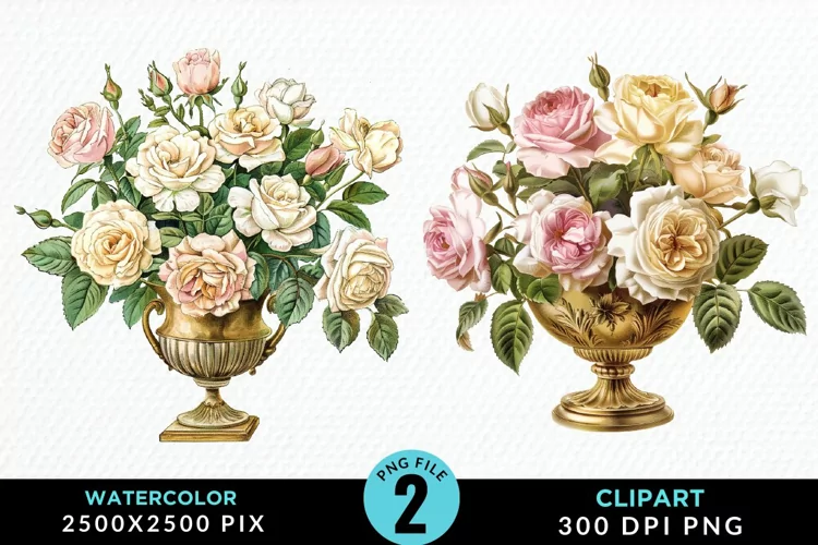 Watercolor Roses Illustration Clipart