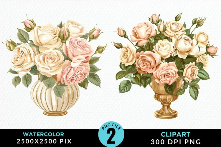 Watercolor Roses Illustration Clipart