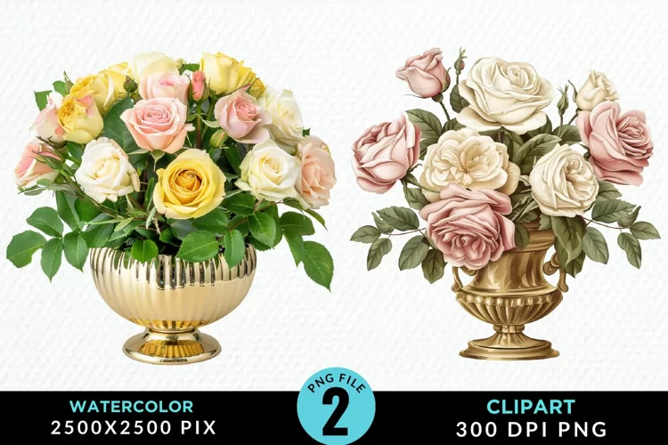 Watercolor Roses Illustration Clipart