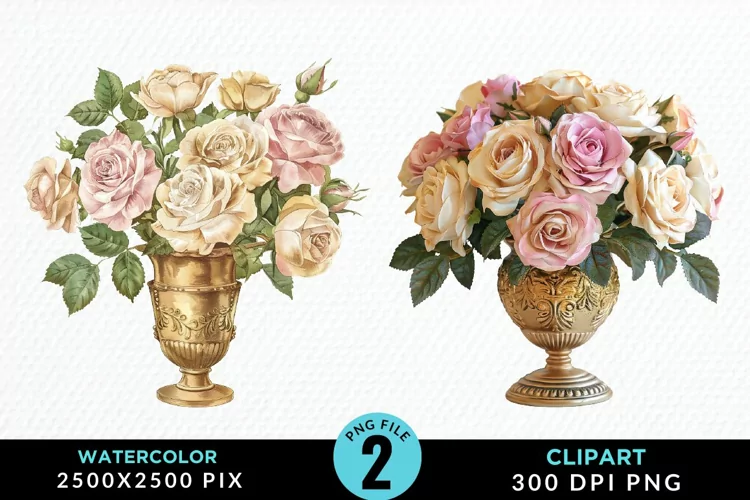 Watercolor Roses Illustration Clipart