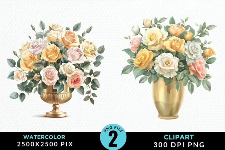 Watercolor Roses Illustration Clipart