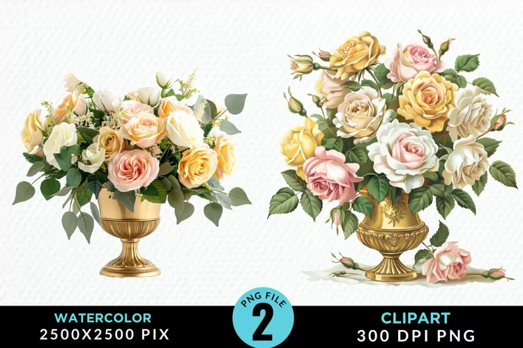 Watercolor Roses Illustration Clipart