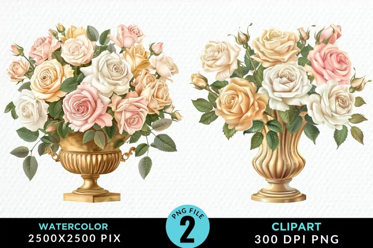 Watercolor Roses Illustration Clipart