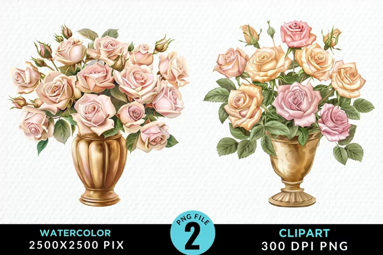 Watercolor Roses Illustration Clipart