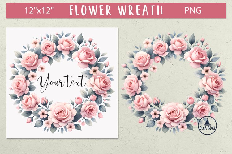 Watercolor pink roses png | Floral wreath png | Rose card