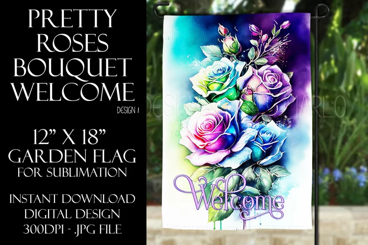 Watercolor Roses 12x18 Welcome Garden Flag Sublimation