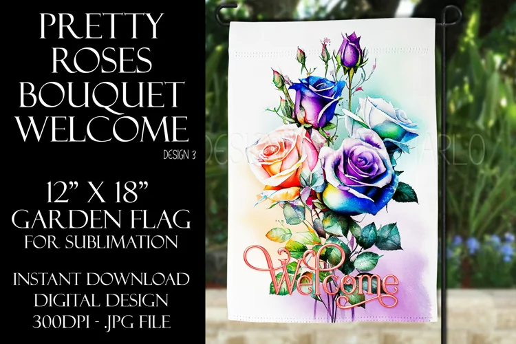 Watercolor Roses 12x18 Welcome Garden Flag Sublimation