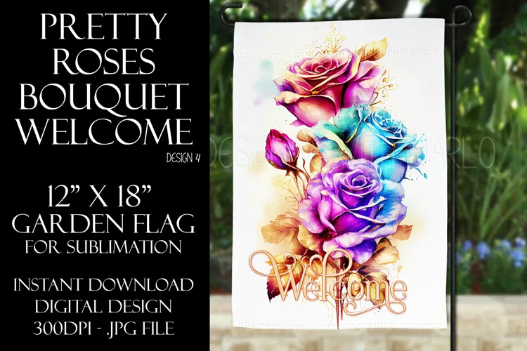 Watercolor Roses 12x18 Welcome Garden Flag Sublimation