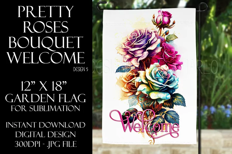 Watercolor Roses 12x18 Welcome Garden Flag Sublimation